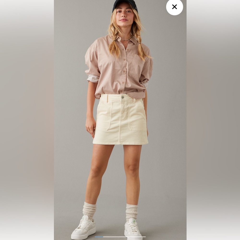 AEO Cream Corduroy Mini Skirt